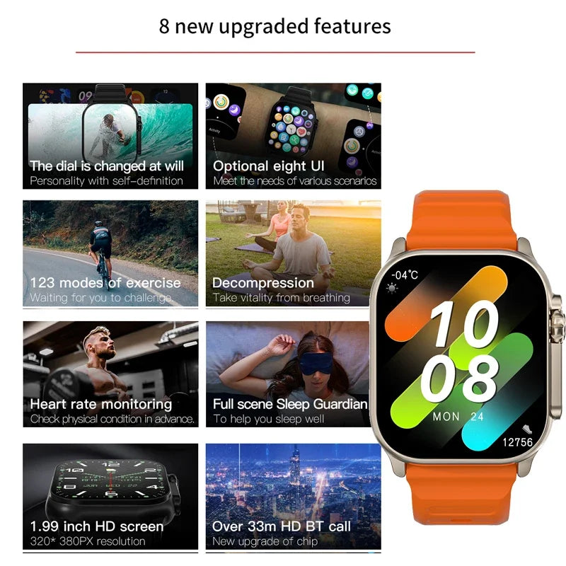 Smartwatch T800 Ultra 2 – Tela AMOLED 2.3”, NFC, Bússola e Resistência à Água – Compatível com Apple Watch e Android