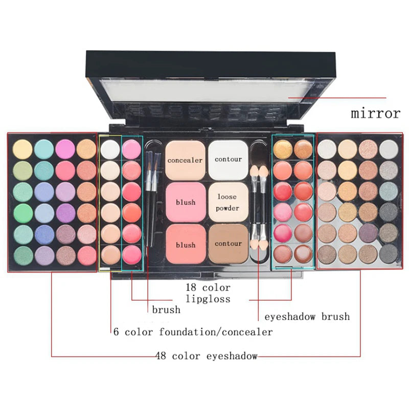 Paleta de Sombras Glitter 40/74/78 Cores Matte à Prova d'Água Longa Duração Pó Compacto Kit de Cosméticos Ferramentas de Maquiagem